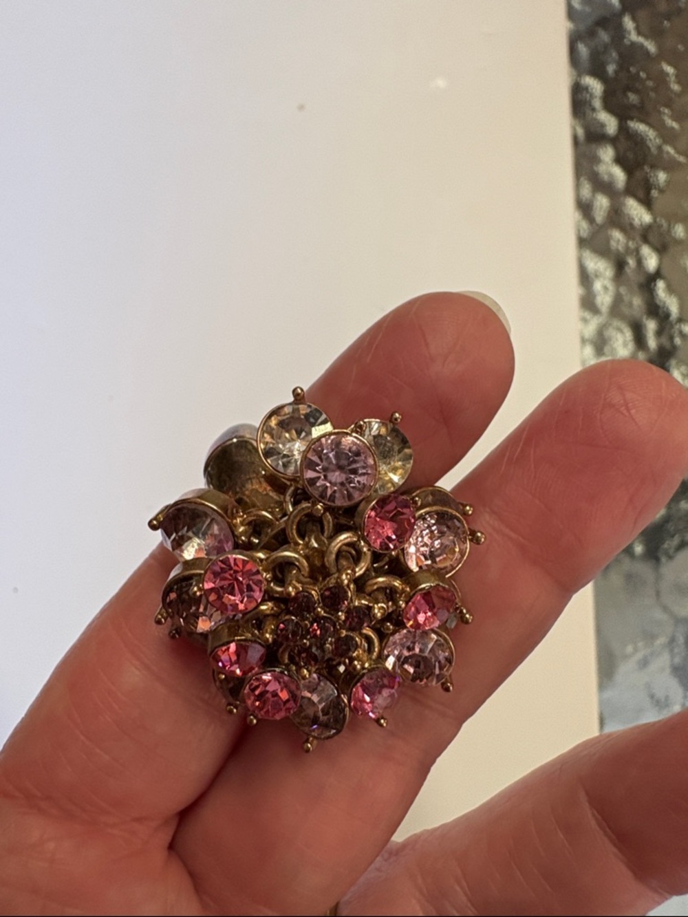 Betsey Johnson Gold-Tone Pink Crystal Cluster Ring
